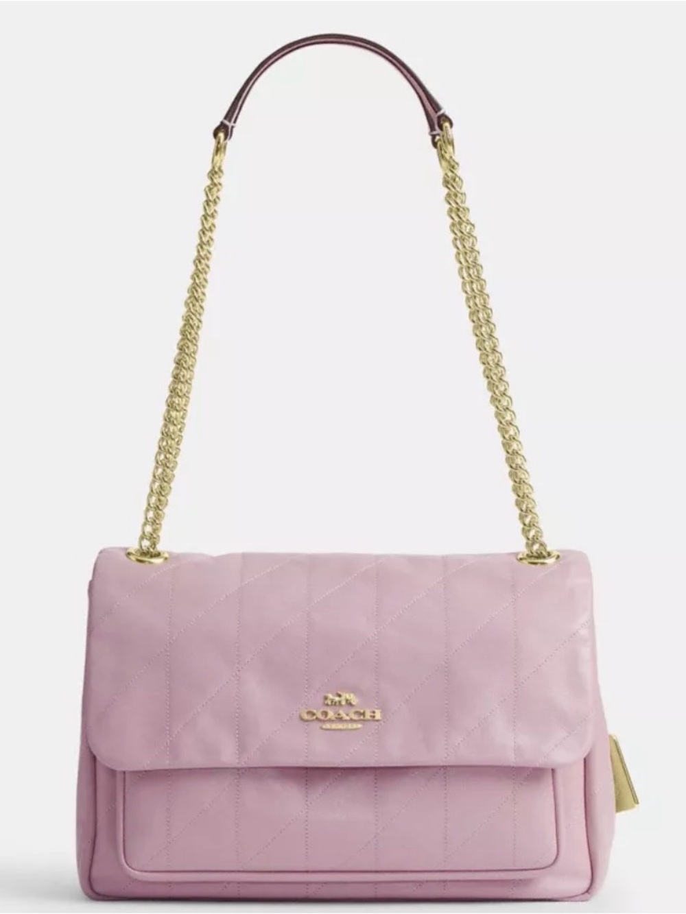 Coach Elodie- Pink Quilted Leather Shoulder Bag with Gold Chain in Carnation